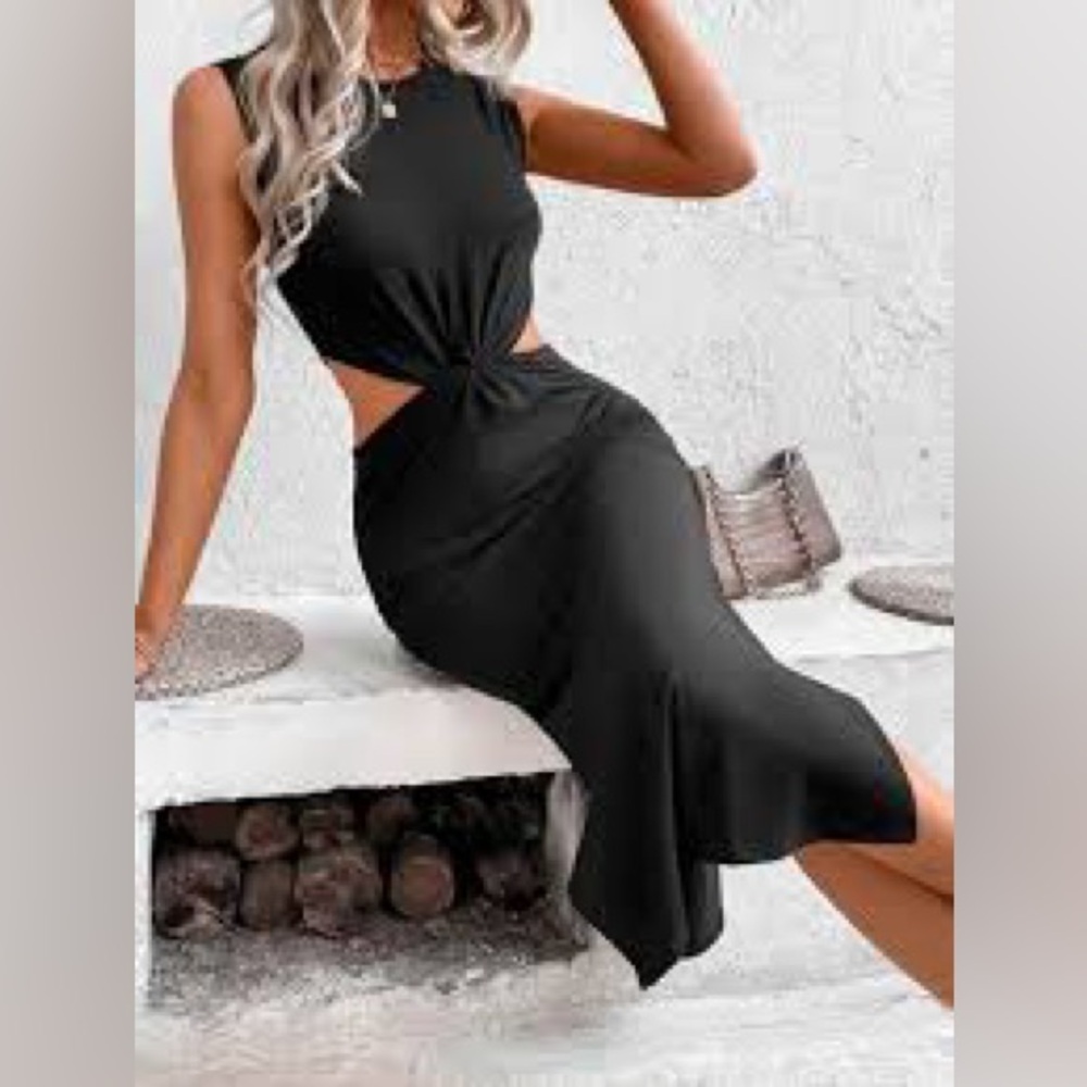 SHEIN Black Twist Cut-Out Midi Dress